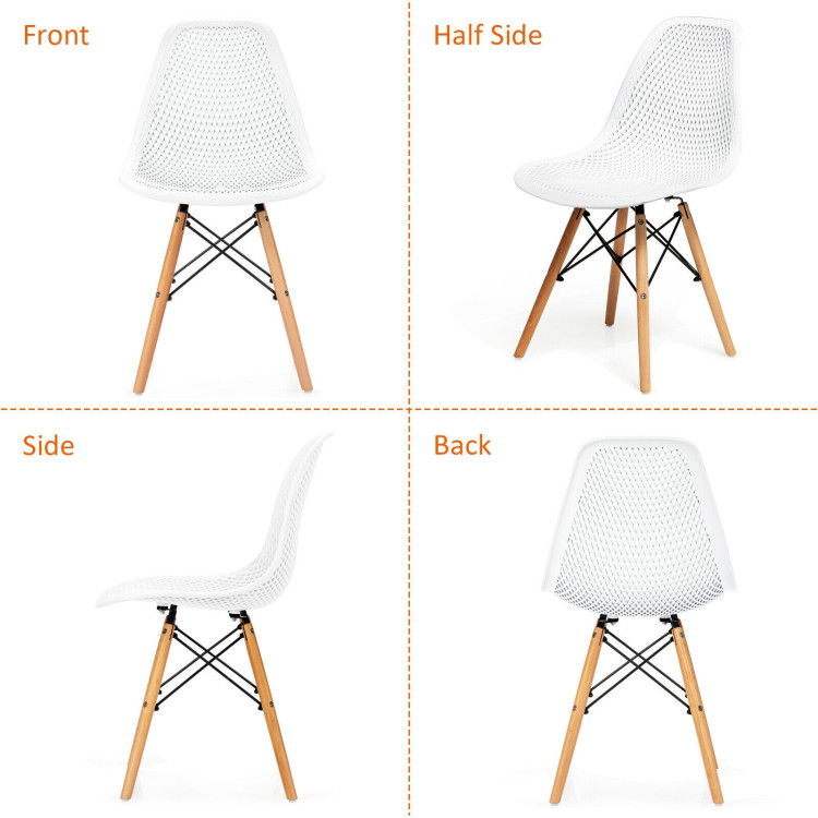 2 Pcs Modern Plastic Hollow Chair Set with Wood Leg-WhiteCostway Gallery View 11 of 12