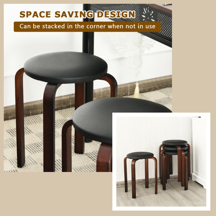 Set of 4 Bentwood Round Stool Stackable Dining Chairs with Padded Seat-BlackCostway Gallery View 11 of 12