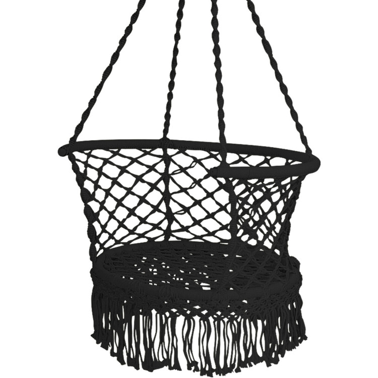 Hanging Hammock Chair with 330 Pounds Capacity and Cotton Rope Handwoven Tassels Design-BlackCostway Gallery View 9 of 11