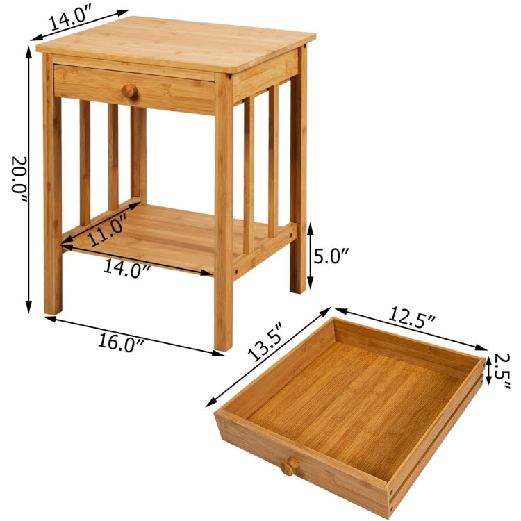 Multipurpose Bamboo End Table  with Drawer and Storage Shelf for Living Room-NaturalCostway Gallery View 5 of 9