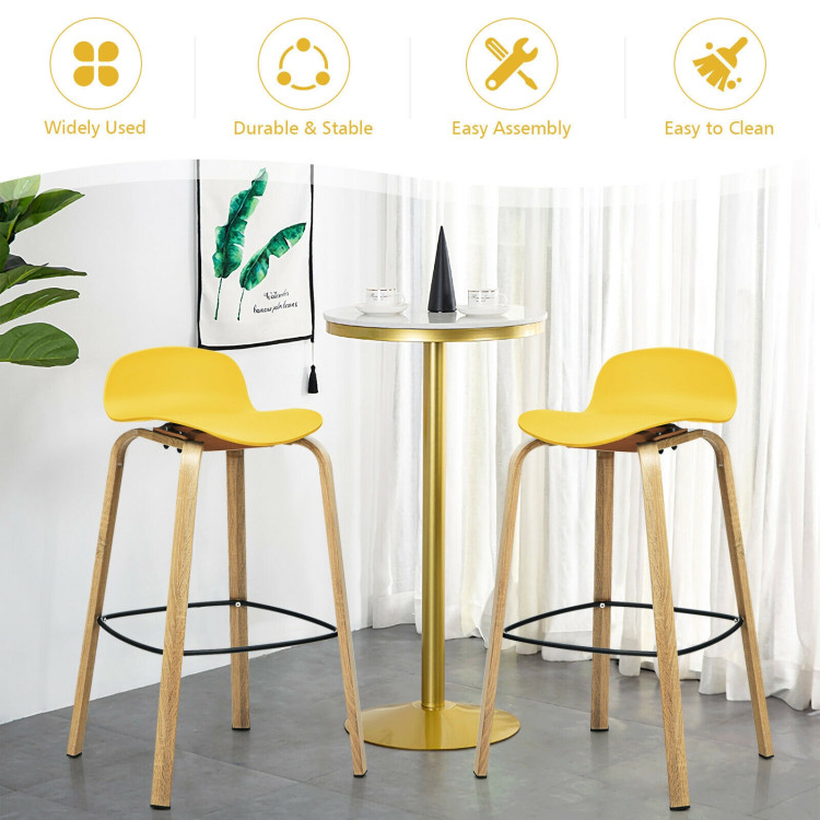 Set of 2 Modern Barstools Pub Chairs with Low Back and Metal Legs-YellowCostway Gallery View 8 of 12