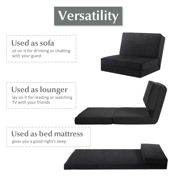 Convertible Lounger Folding Sofa Sleeper Bed-BlackCostway Gallery View 9 of 11