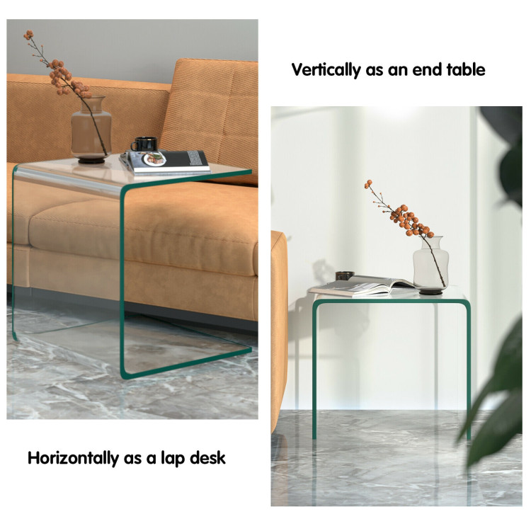 Tempered Glass End Table with Waterfall Edges and Non-Slip PadCostway Gallery View 11 of 11