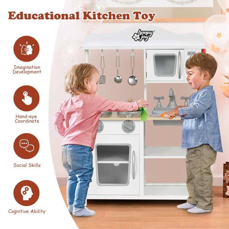 Wooden Pretend Play Kitchen Set for Kids with Accessories and SinkCostway Gallery View 3 of 12