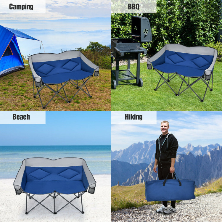 Folding Camping Chair with Bags and Padded Backrest-BlueCostway Gallery View 9 of 11