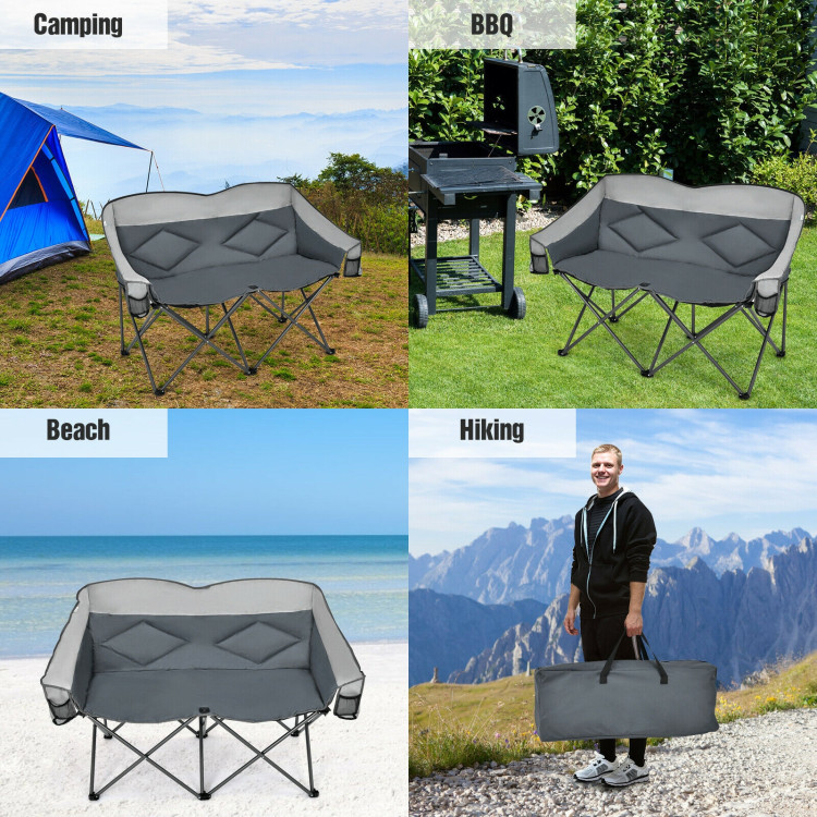Folding Camping Chair with Bags and Padded Backrest-GrayCostway Gallery View 8 of 11