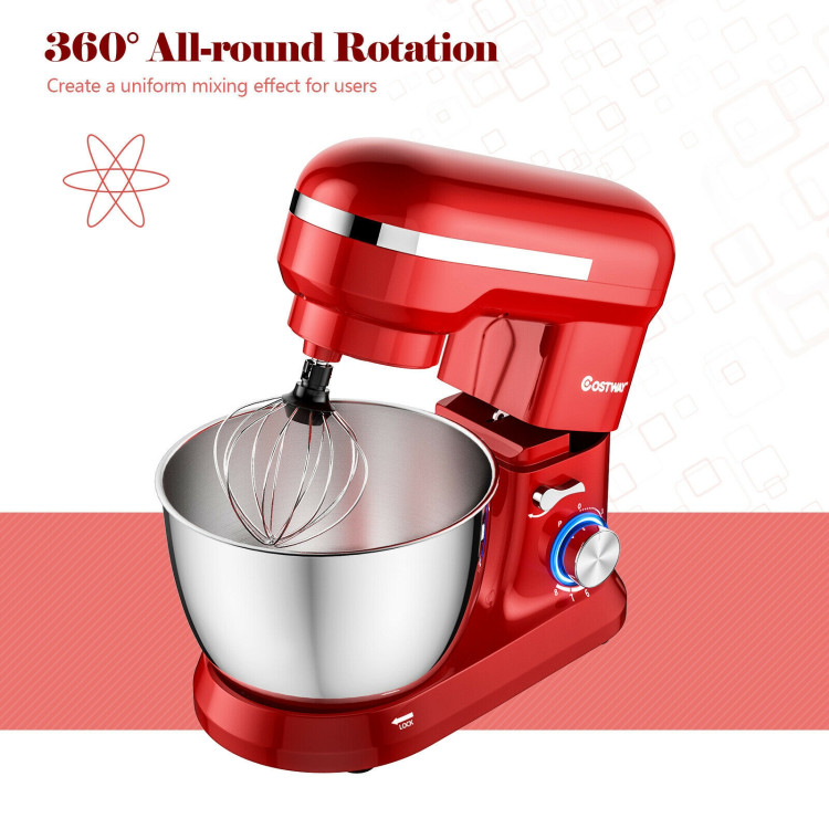 4.8 Qt 8-speed Electric Food Mixer with Dough Hook Beater-RedCostway Gallery View 13 of 15