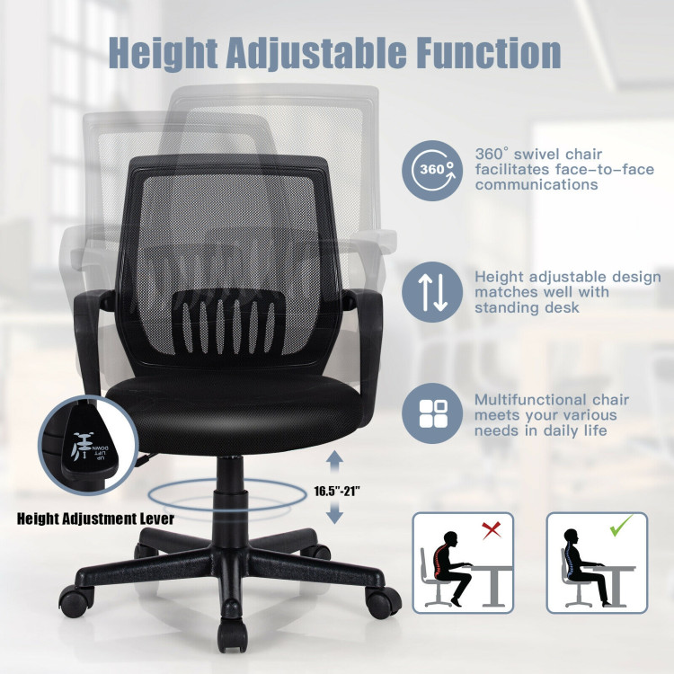Mid-Back Mesh Height Adjustable Executive Chair with Lumbar SupportCostway Gallery View 3 of 11