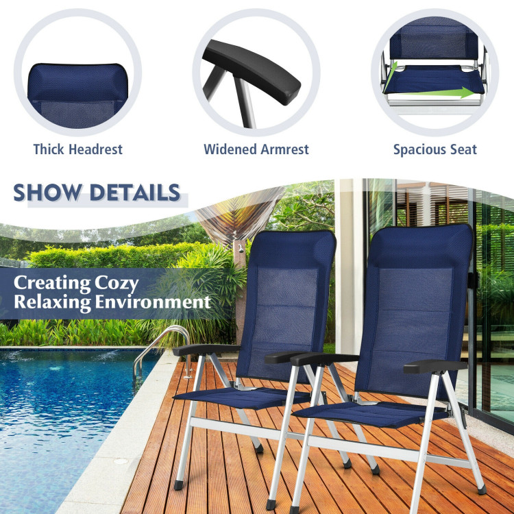 2Pcs Patio Dining Chair with Adjust Portable Headrest-BlueCostway Gallery View 3 of 12