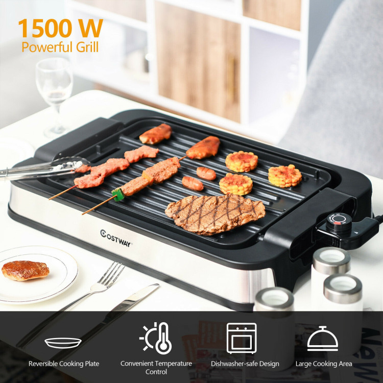 1500W Smokeless Indoor Grill Electric Griddle with Non-stick Cooking PlateCostway Gallery View 3 of 12