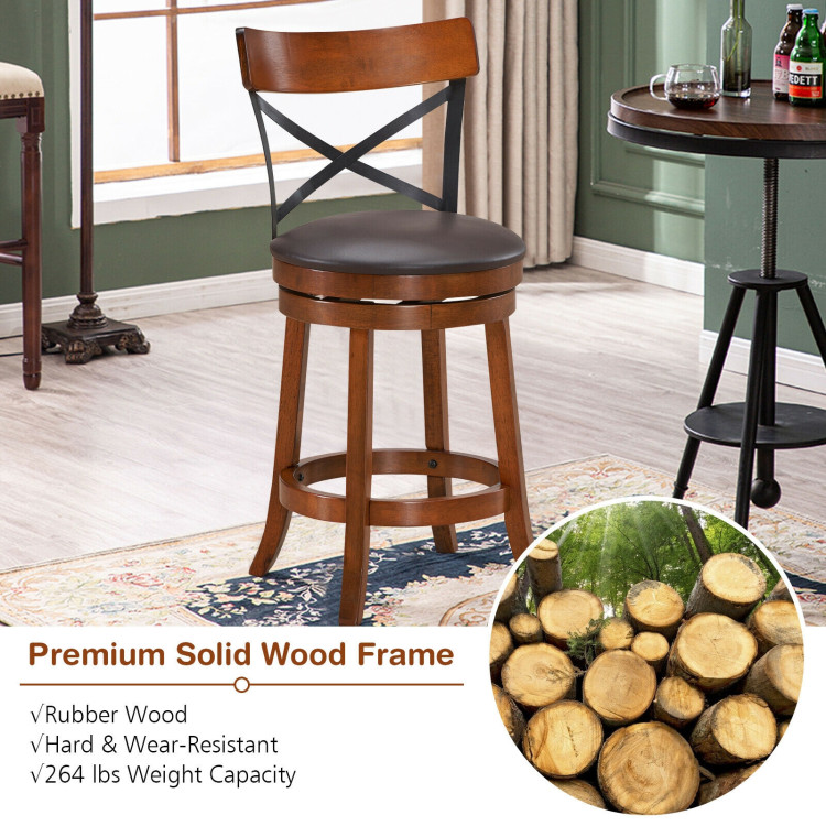 Set of 2 Bar Stools 360-Degree Swivel Dining Bar Chairs with Rubber Wood Legs-25 inchCostway Gallery View 10 of 12