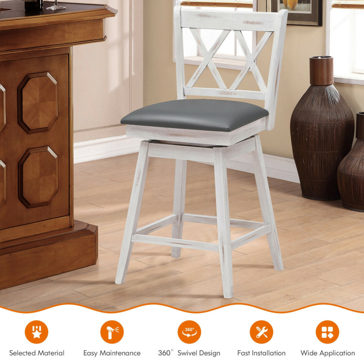 2 Pieces 24 Inch Swivel Counter Height Barstool Set with Rubber Wood Legs-WhiteCostway Gallery View 3 of 11