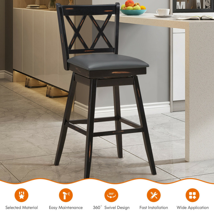 2 Pieces 29 Inches Swivel Counter Height Barstool Set with Rubber Wood Legs-BlackCostway Gallery View 2 of 11