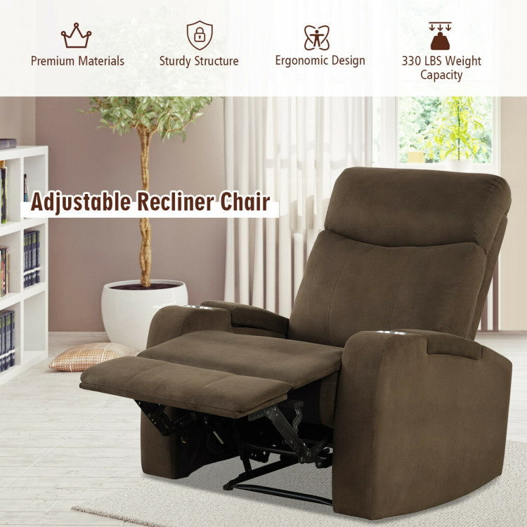 Recliner Chair Single Sofa Lounger with Arm Storage and Cup Holder for Living Room-CoffeeCostway Gallery View 12 of 12