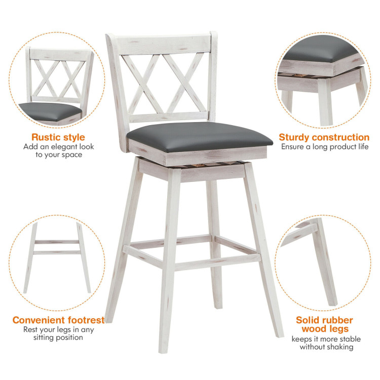 2 Pieces 29 Inches Swivel Counter Height Barstool Set with Rubber Wood Legs-WhiteCostway Gallery View 5 of 10