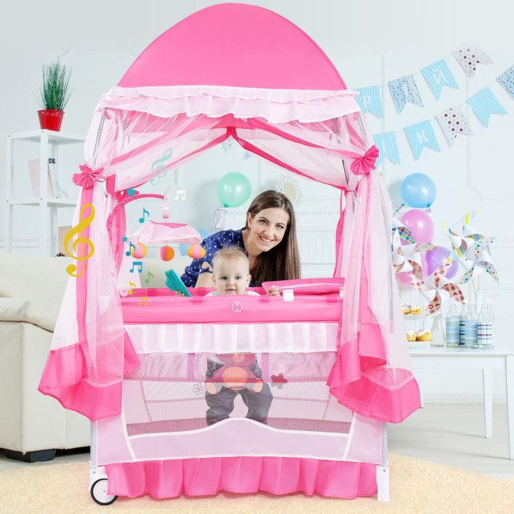 Portable Baby Playpen Crib Cradle with Carring Bag-PinkCostway Gallery View 2 of 11