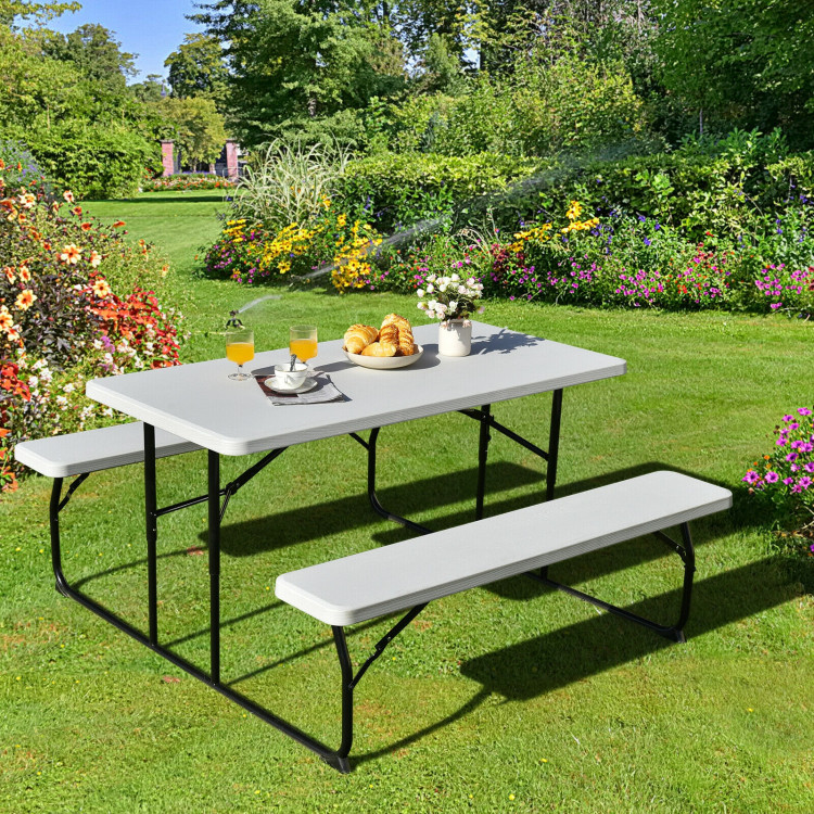 Indoor and Outdoor Folding Picnic Table Bench Set with Wood-like Texture-WhiteCostway Gallery View 8 of 11