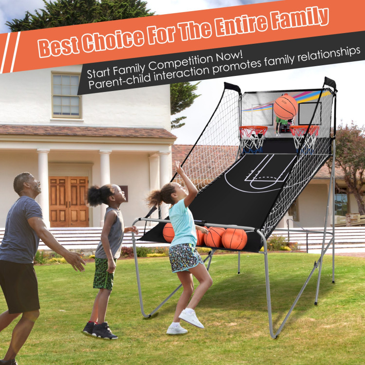 AHHC INC Folding Basketball Machine-Double Hoop Electronic Basketball Game System with 4 Balls 