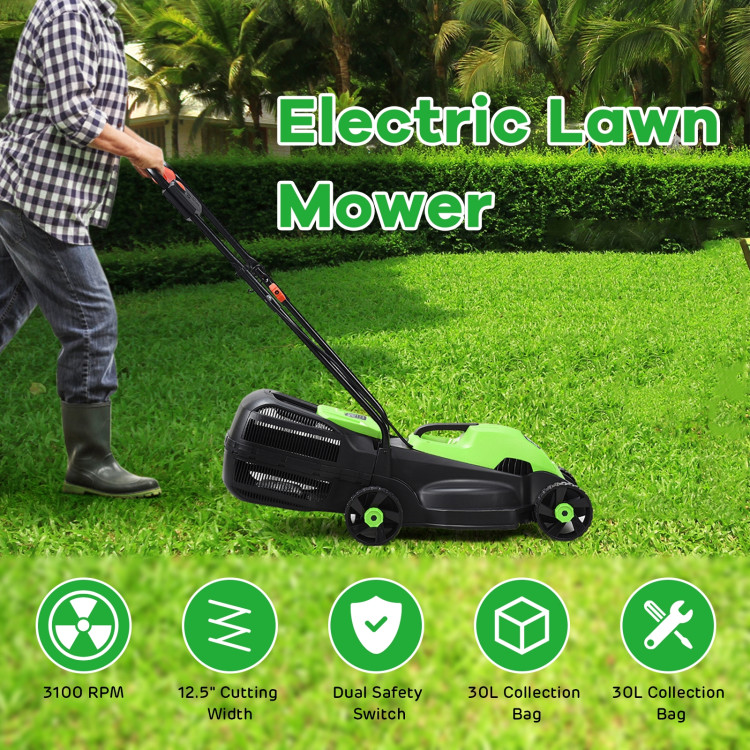 14 Inch Electric Push Lawn Corded Mower with Grass BagCostway Gallery View 21 of 24