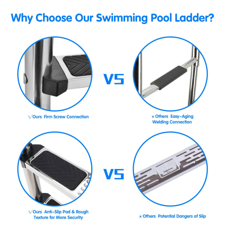 3 Step Stainless Steel Swimming Pool Ladder Handrail for PoolCostway Gallery View 5 of 12