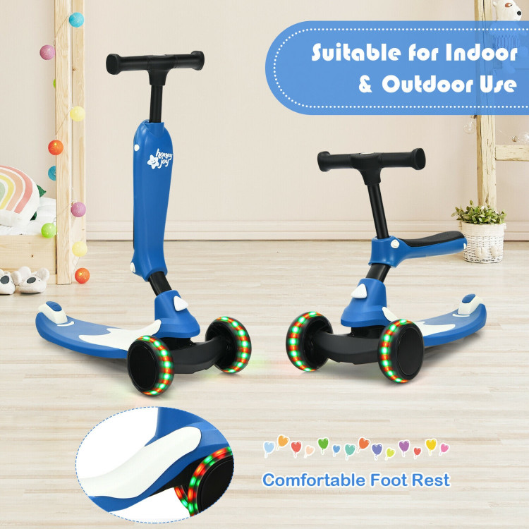 2-in-1 Kids Kick Scooter with Flash Wheels for Girls and Boys from 1.5 to 6 Years Old-BlueCostway Gallery View 9 of 10