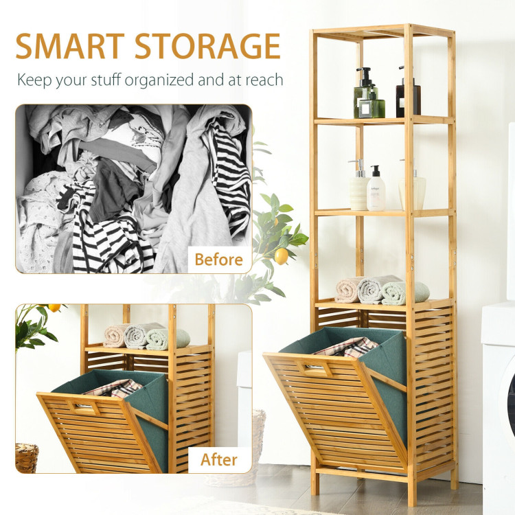 Bamboo Tower Hamper Organizer with 3-Tier Storage Shelves-NaturalCostway Gallery View 10 of 11