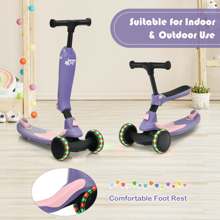 2-in-1 Kids Kick Scooter with Flash Wheels for Girls and Boys from 1.5 to 6 Years Old-PurpleCostway Gallery View 7 of 10