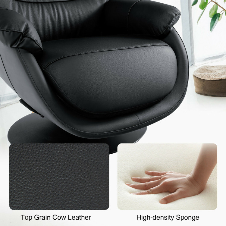 360° Swivel Leather Lounge Chair with Ottoman and Thick Footstool-BlackCostway Gallery View 8 of 12