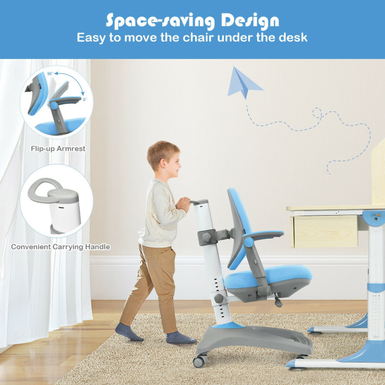 Kids Adjustable Height Depth Study Desk Chair with Sit-Brake Casters-BlueCostway Gallery View 9 of 12