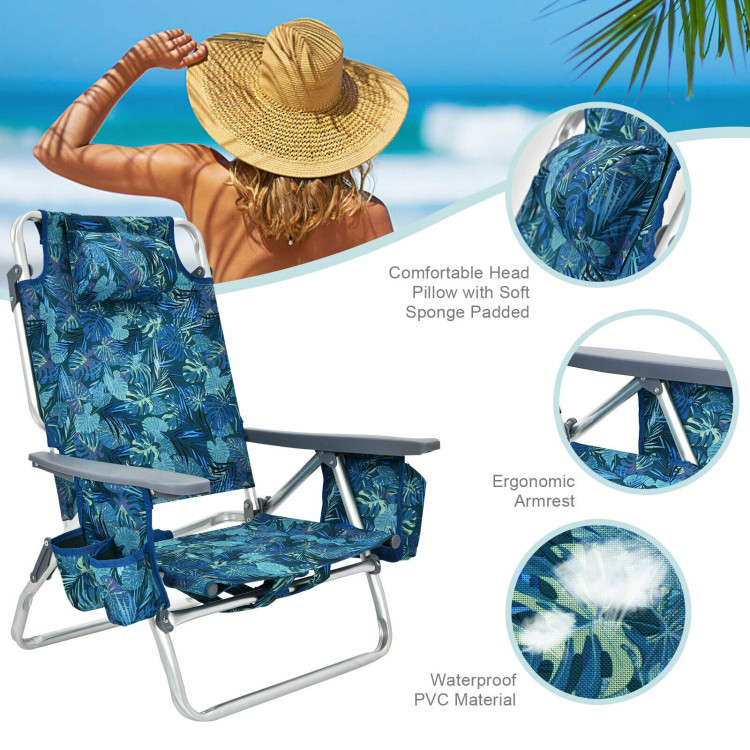 2 Pieces Folding Backpack Beach Chair with Pillow - Gallery View 10 of 11