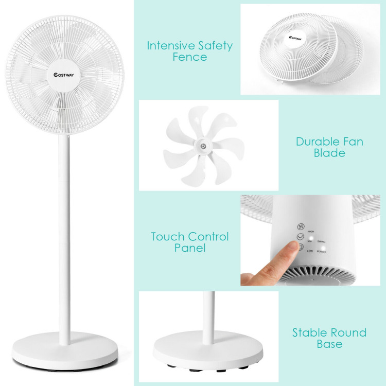 16 Inch Oscillating Pedestal 3-Speed Adjustable Height Fan with Remote Control-WhiteCostway Gallery View 5 of 11