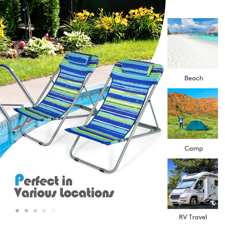 Portable Beach Chair Set of 2 with Headrest -BlueCostway Gallery View 2 of 10