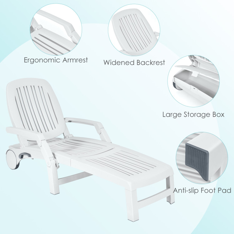 Adjustable Patio Sun Lounger with Weather Resistant Wheels-WhiteCostway Gallery View 11 of 11