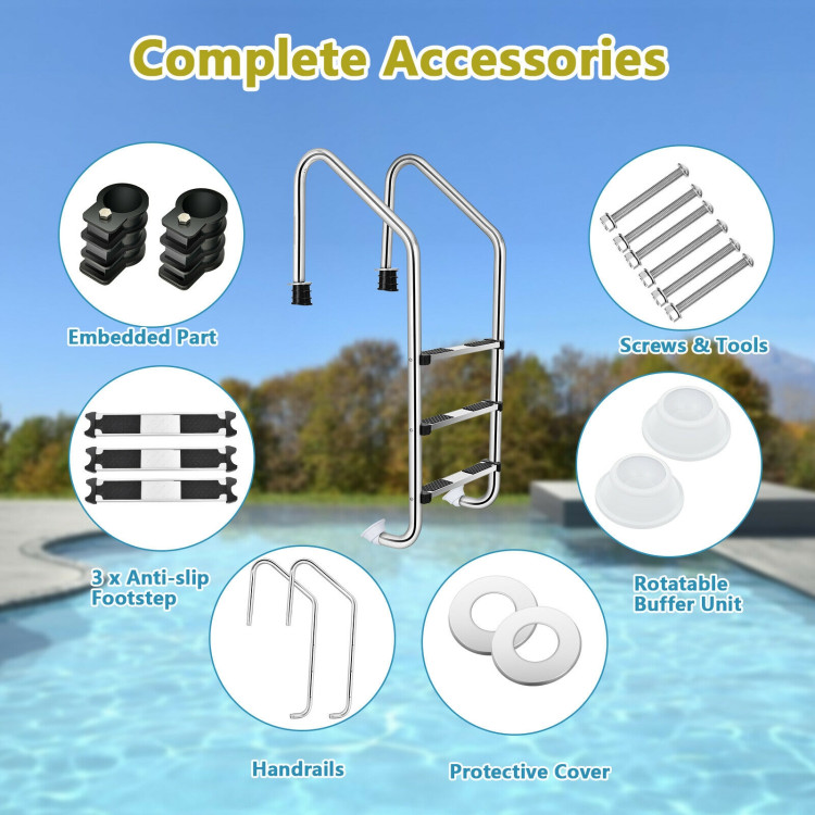 Stainless Steel Swimming Pool Ladder ​with Anti-Slip StepCostway Gallery View 8 of 12