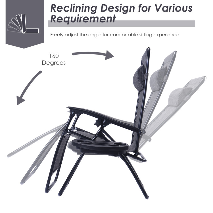 Outdoor Folding Zero Gravity Reclining Lounge Chair with Utility Tray-GrayCostway Gallery View 9 of 17
