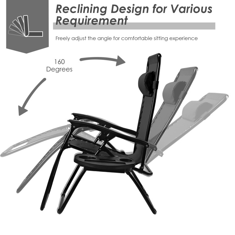 Outdoor Folding Zero Gravity Reclining Lounge Chair with Utility Tray-BlackCostway Gallery View 9 of 16