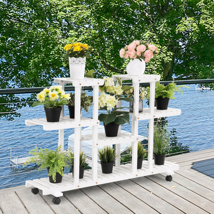 4-Tier Wood Casters Rolling Shelf Plant StandCostway Gallery View 6 of 11
