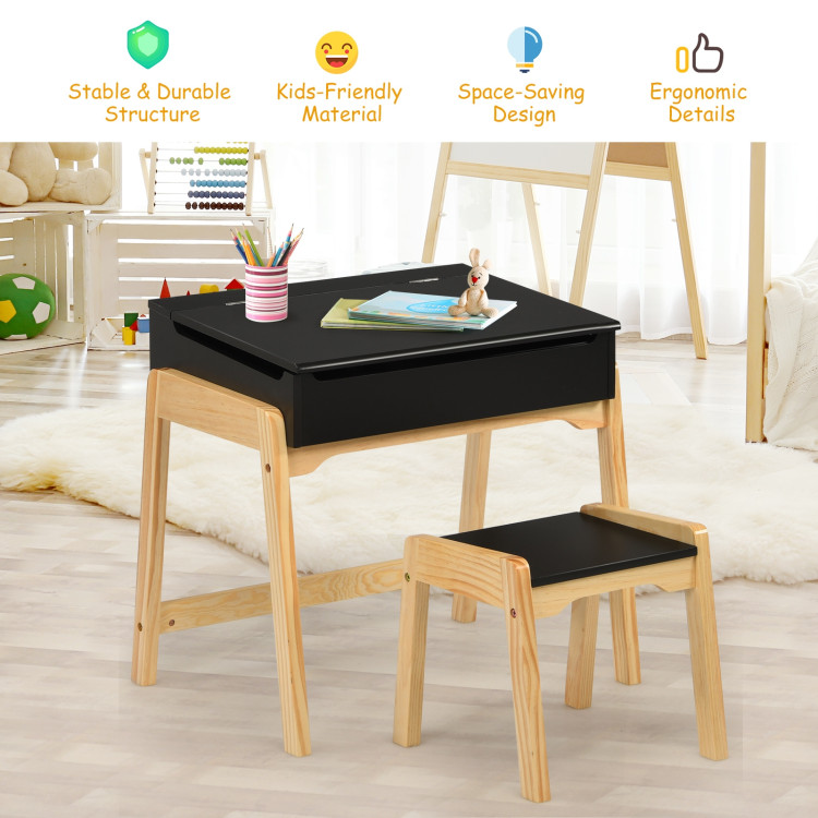 Kids Activity Table and Chair Set with Storage Space for Homeschooling-BlackCostway Gallery View 9 of 9