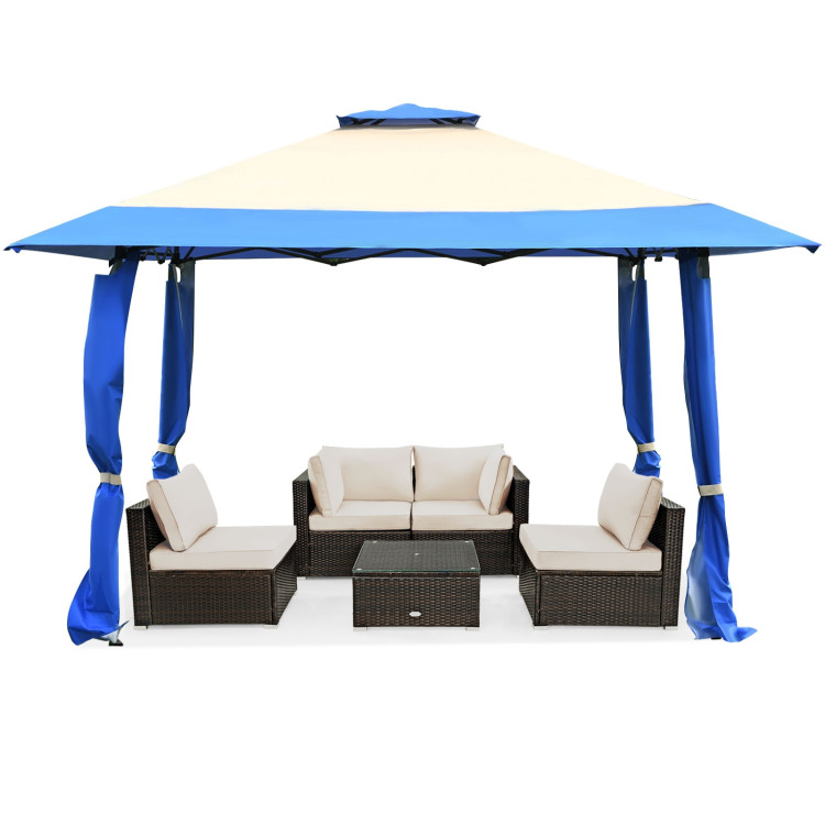 13 Feet x 13 Feet Pop Up Canopy Tent Instant Outdoor Folding Canopy Shelter-BlueCostway Gallery View 13 of 15