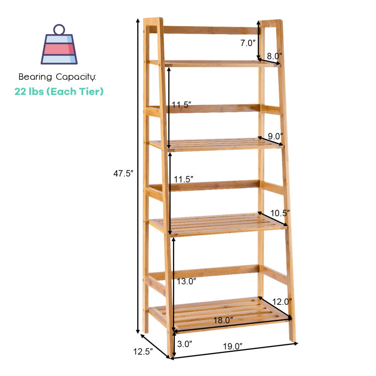 47.5 Inch 4-Tier Multifunctional Bamboo Bookcase Storage Stand RackCostway Gallery View 4 of 11