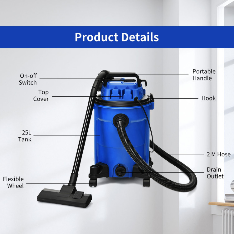 3 in 1 6.6 Gallon 4.8 Peak HP Wet Dry Vacuum Cleaner with Blower-BlueCostway Gallery View 5 of 12