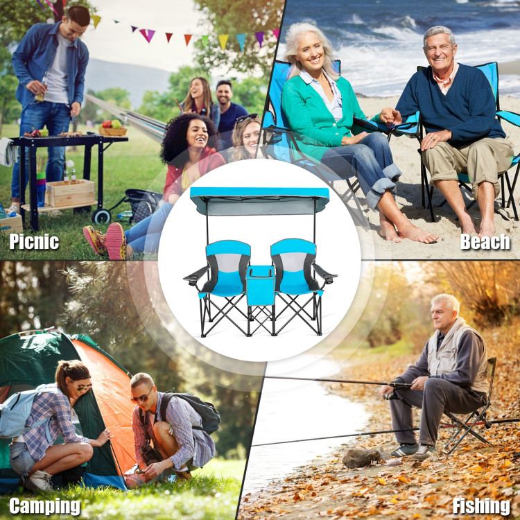 Portable Folding Camping Canopy Chairs with Cup Holder-BlueCostway Gallery View 11 of 12