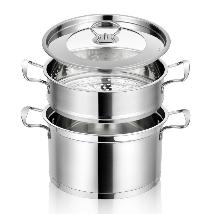 2/3 Tier Stainless Steel Steamer with Handles and Glass Lid-2-TierCostway Gallery View 9 of 9