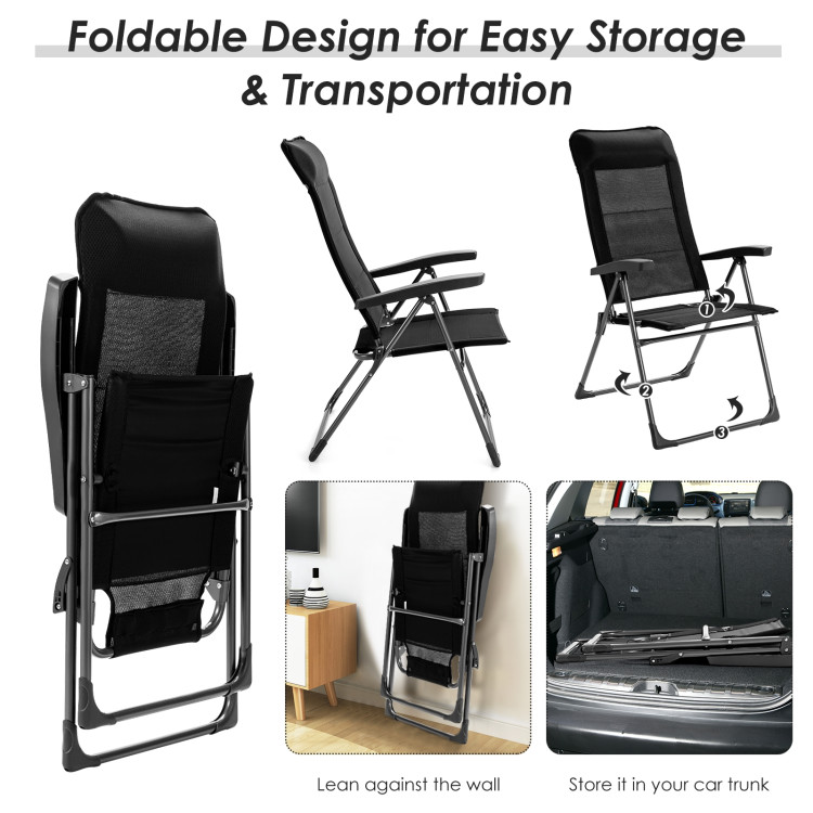 2 Pcs Portable Patio Folding Dining Chairs with Headrest Adjust for Camping -BlackCostway Gallery View 9 of 10