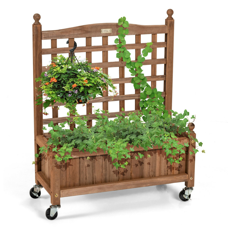 32in Wood Planter Box with Trellis Mobile Raised Bed for Climbing PlantCostway Gallery View 8 of 11
