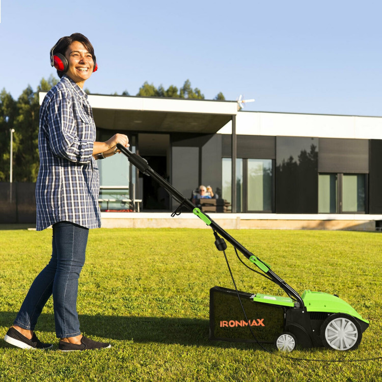 12Amp Corded Scarifier 13” Electric Lawn Dethatcher with 40L Collection Bag -GreenCostway Gallery View 2 of 12