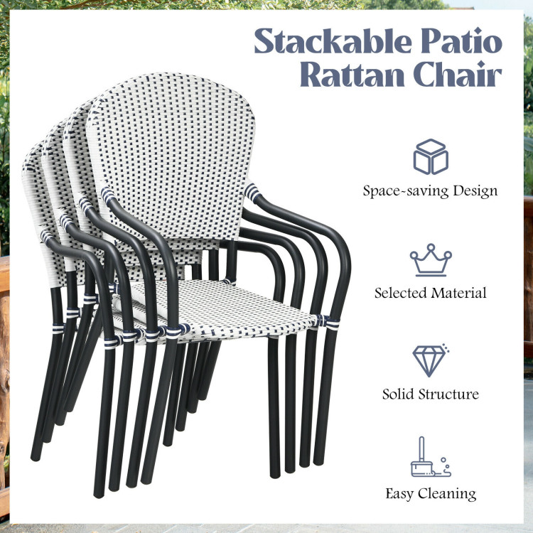 Set of 4 Patio Rattan Stackable Dining Chair with  Armrest for Garden-WhiteCostway Gallery View 5 of 12