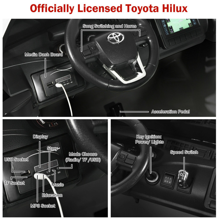 2*12V Licensed Toyota Hilux Ride On Truck Car 2-Seater 4WD with Remote Painted BlackCostway Gallery View 7 of 12