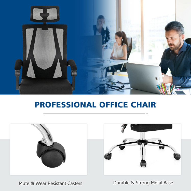 Ergonomic Recliner Mesh Office Chair with Adjustable Footrest-BlackCostway Gallery View 10 of 12