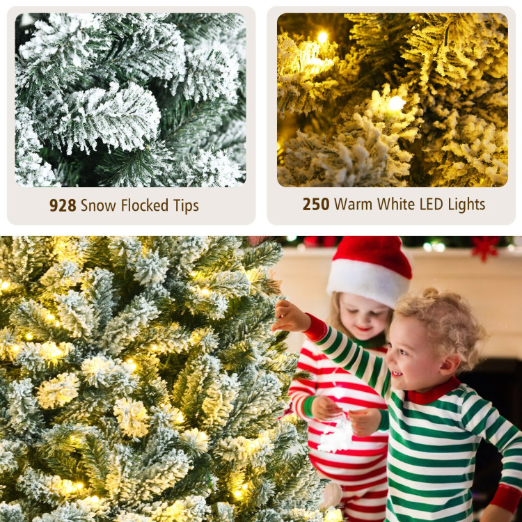 6 Feet Pre-lit Snow Flocked Hinged Christmas Tree with 928 Tips and Metal Stand-6 ftCostway Gallery View 11 of 12